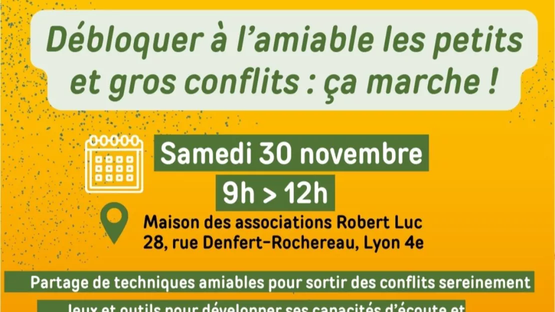 MEDIATION POUR TOUS - le samedi 30 novembre de 9h à 12h à la Maison des Associations Robert Luc -Lyon 4ème